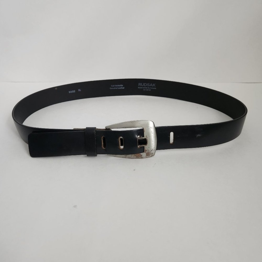 RUDSAK Black Leather Belt with Silver Buckle